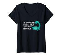 Donna Credi in Me Stesso Nessie Loch Ness Mostro Umorismo criptidico Maglietta con Collo a V