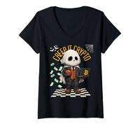 Donna Creep It Crypto Divertente Bitcoin Halloween Fantasma Design Maglietta con Collo a V