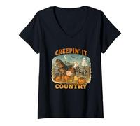 Donna Creepin’ It Country Cute Farm Halloween Animals Maglietta con Collo a V