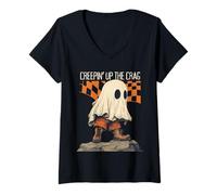 Donna Creepin Up The Crag Divertente Halloween Fantasma Escursioni Arrampicata Maglietta con Collo a V