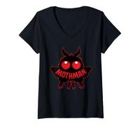 Donna Creepy Cryptid - Silhouette di Mothman Misterioso dagli Occhi Rossi Maglietta con Collo a V