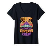 Donna Creepy Cupcake Crew Funny Baking Cupcakes Zombies Halloween Maglietta con Collo a V