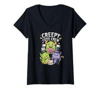 Donna Creepy Cute Crew Halloween Mostro Kawaii Squad Maglietta con Collo a V