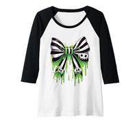 Donna Creepy Cute Green Slime Skull Bow Halloween Gothic Estetica Maglia con Maniche Raglan