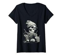 Donna Creepy Cute Skeleton Knitting Crochet per Filati Knitter Maglietta con Collo a V