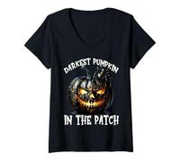Donna Creepy Halloween Graphic for Darkest Pumpkin in The Patch Maglietta con Collo a V