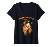 Donna Creepy Pin up Strega Halloween Pinup Ragazza Maglietta con Collo a V