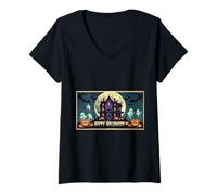Donna Creepyshow Haunted Houses Halloween Maglietta con Collo a V