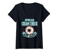 Donna Crema di formaggio spalmabile Non odiare Divertente Latte Formaggio Crema Amante Maglietta con Collo a V