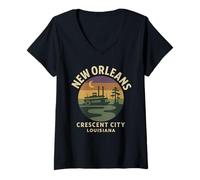Donna Crescent City - Camicia New Orleans Bayou Sunset Maglietta con Collo a V