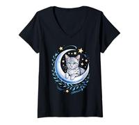 Donna Crescent Moon Egyptian Mau Cat Egyptian Maus Maglietta con Collo a V