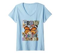 Donna Crescere pensieri positivi Monarch Butterfly Collage Maglietta con Collo a V