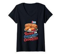 Donna Crescere su Pane Cubano e croquetas Divertente Maglietta con Collo a V