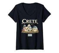 Donna Creta Grecia Villaggio Isola Greca Travel Design Maglietta con Collo a V
