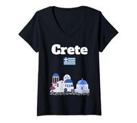 Donna Creta souvenir Grecia vacanza architettura greca bandiera Grecia Maglietta con Collo a V