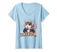 Donna Criceto aviatore patriottico con occhiali da sole e sciarpa bandiera Maglietta con Collo a V