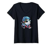 Donna Criceto Freddo Con Casco Hockey Su Ghiaccio Maglietta con Collo a V