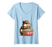 Donna criceto popcorn amante animale cartone animato Maglietta con Collo a V