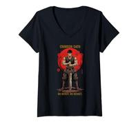 Donna Crimson Giuramento Guerriero Dark Fantasy Samurai Anime Arte Giapponese Maglietta con Collo a V