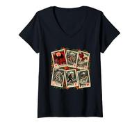 Donna Criptidi Mostri Collezione francobolli Vintage Maglietta con Collo a V