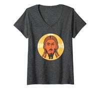 Donna Cristianesimo Ortodosso Gesù Cristianesimo Chiesa Greca Maglietta con Collo a V
