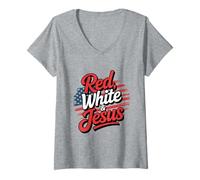 Donna Cristiani Patriottici Red White Jesus Maglietta con Collo a V