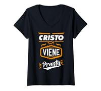 Donna Cristo viene pronto Spanish Bible Verses in Spanish Tee Maglietta con Collo a V