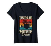 Donna Critico cinematografico Vintage Non pagato Macchina Fotografica Filmmaker Regalo Divertente Maglietta con Collo a V