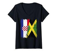 Donna Croazia Giamaica Half Flag Croato Giamaicano Heritage Maglietta con Collo a V
