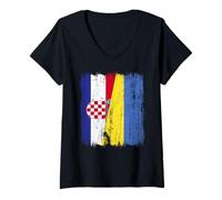 Donna Croazia Ucraina Mezza Bandiera Croata Ucraina Patrimonio Maglietta con Collo a V