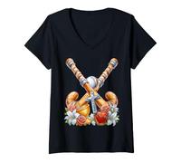 Donna Croce cattolica a Forma di Cuore per Giocatori di Hockey su Prato Coquette Maglietta con Collo a V