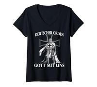 Donna Croce dei Cavalieri della Prussia Orientale Larp Medioevo Maglietta con Collo a V