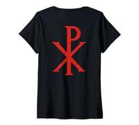 Donna Croce del Cristogramma Cristiano Chi Rho Maglietta con Collo a V