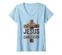Donna Croce di Fede Gesù Era Un Falegname Maglietta con Collo a V
