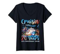 Donna Crociera Attraverso 20 Anni 20th Anniversary Crociera Viaggio Coppia Maglietta con Collo a V