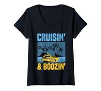 Donna Crociera Booze Cruise Design Divertente Bevande Vacanza Maglietta con Collo a V