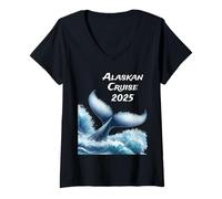 Donna Crociera in Alaska 2025 Nave per le vacanze Balena oceanica e famiglia Maglietta con Collo a V