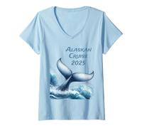 Donna Crociera in Alaska 2025 Nave per le vacanze Balena oceanica e famiglia Maglietta con Collo a V
