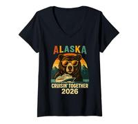 Donna Crociera in Alaska 2026 Corrispondenza Amici Famiglia Vacanza Uomini Bambini Maglietta con Collo a V