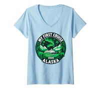 Donna Crociera in Alaska 2026 La mia Prima Vacanza in Famiglia in Crociera in Alaska Maglietta con Collo a V