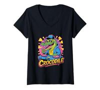 Donna Crocodile Coccodrillo DJ Vibrazioni Cool Maglietta con Collo a V