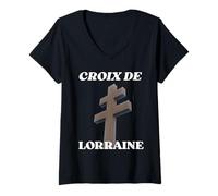 Donna Croix De Lorraine Gaulle Résistance française Colombey Maglietta con Collo a V