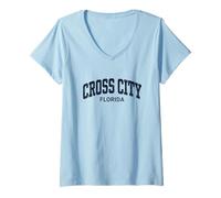 Donna Cross City Florida Retro Maglietta con Collo a V