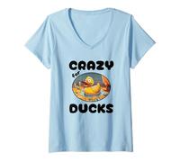 Donna Cruise Duck Crazy For Ducks Nascondere Trovare Divertimento Selvaggio Maglietta con Collo a V