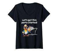 Donna Cruise Duck Let's Get This Party Started Ship Cocktails Fun Maglietta con Collo a V