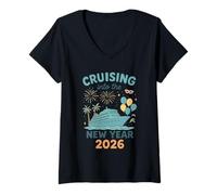 Donna Cruise Into New Year 2026 Bringing New Year Matching Family Maglietta con Collo a V