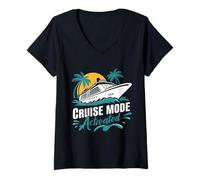 Donna Cruise Mode Activated Tropical Vacation Ship Art Maglietta con Collo a V