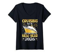 Donna Cruising Into 2026 New Years Cruise Vacation Group Matching Maglietta con Collo a V