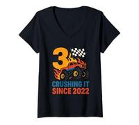 Donna Crushing It Since 2022 Monster Truck Numero 3 Compleanno Maglietta con Collo a V