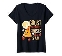 Donna Crust So Thick It Ghosts Me Funny Pizza Slice Uomini Donne Maglietta con Collo a V